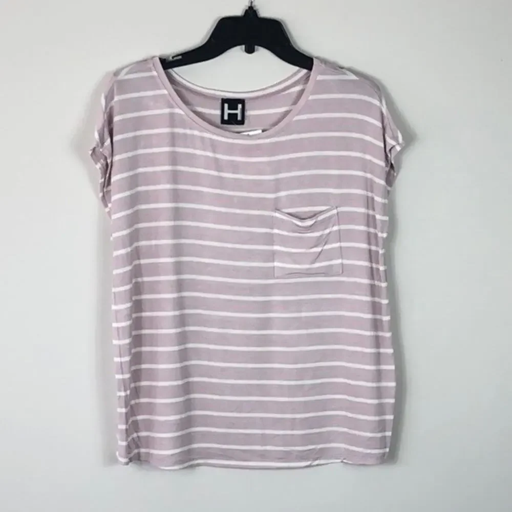 H by Bordeaux Top Pink Crew Neck Pocket